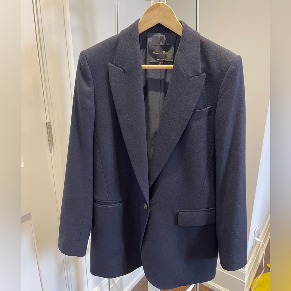 Massimo Dutti Navy Blue Single-Button Blazer